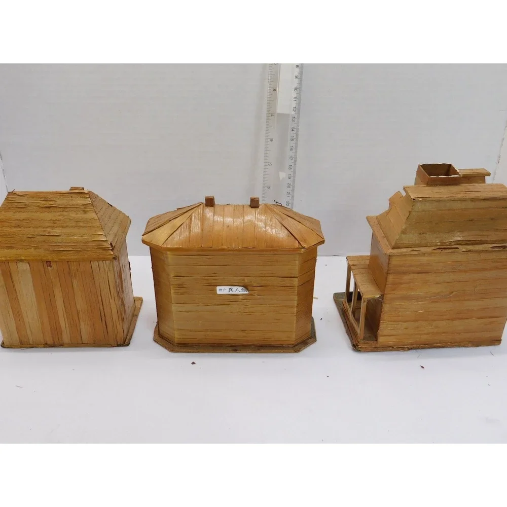 Lot of 11 Vintage Rare Bamboo Wheat Stalk Houses Trinket Box